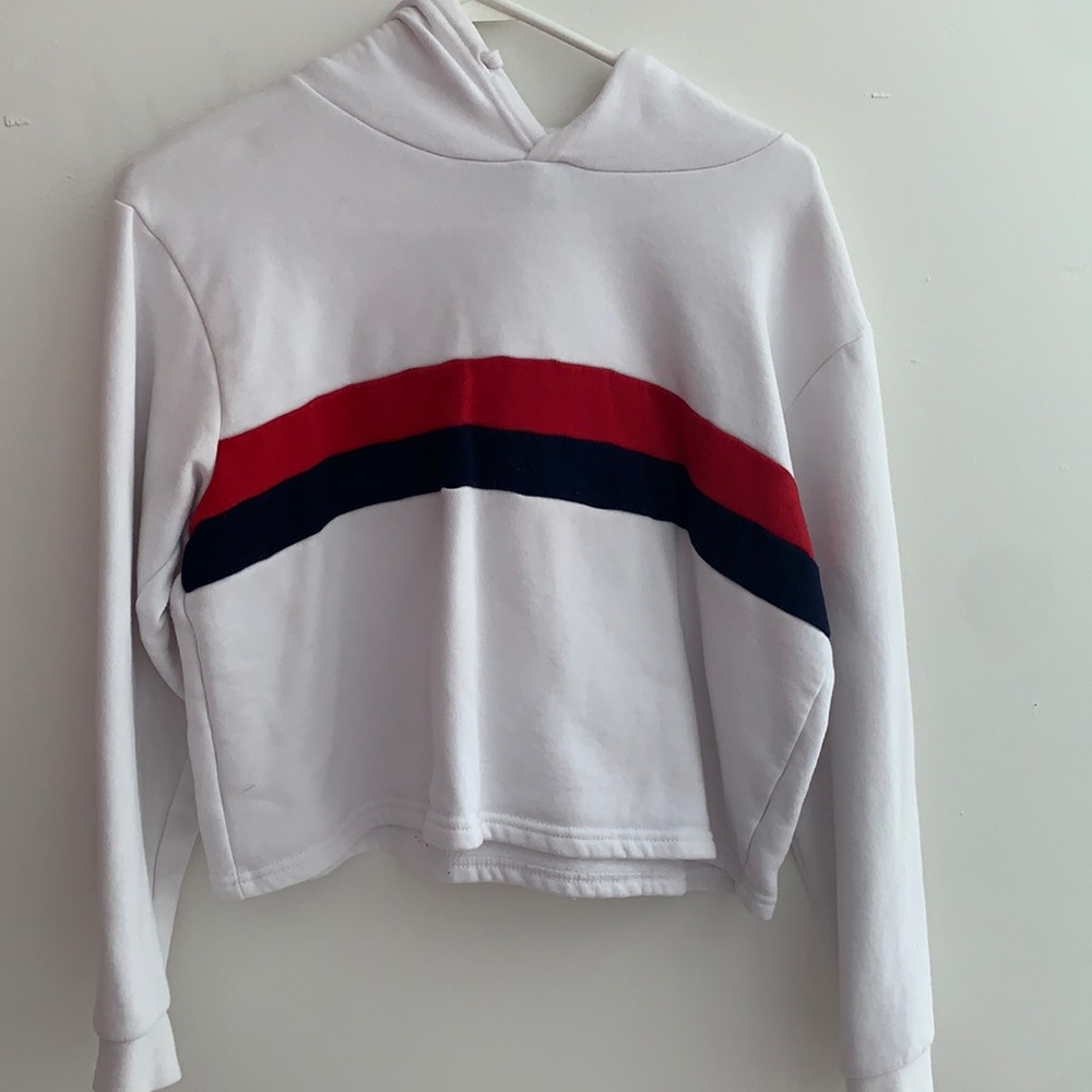 A cute white striped Forever 21 cropped Hoodie